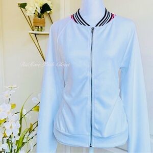 NWT Varsity Stripe Front Zip Light Weight Bomber Style Jacket Size S